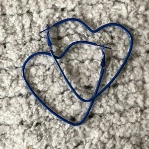 Cobalt Blue Retro 80’s Large Stainless Steel Heart Shaped Hoop Earrings NWT